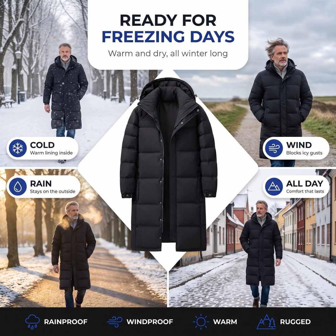 Men's Long Down Coat with 85% White Duck Down, Waterproof and Windproof 4