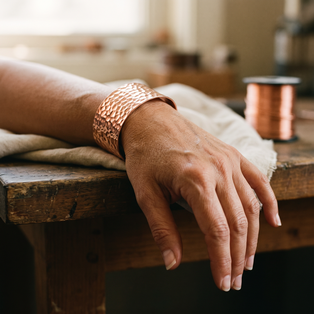 Wide Hand-Hammered Copper Cuff Bracelet, Open Adjustable Design 2