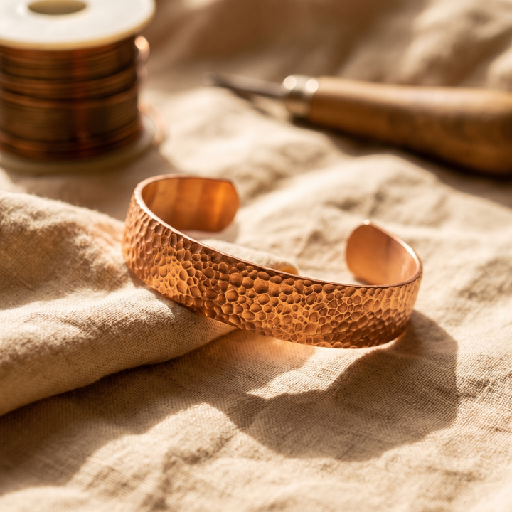 Hammered Copper Cuff Bracelet, Handmade, Deep Hand-Struck Texture 1