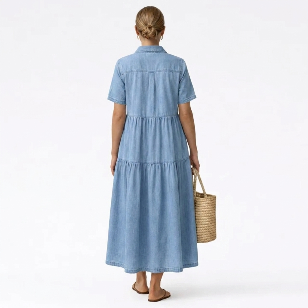 Denim Print Midi Dress - Relaxed Button-Front Style 3