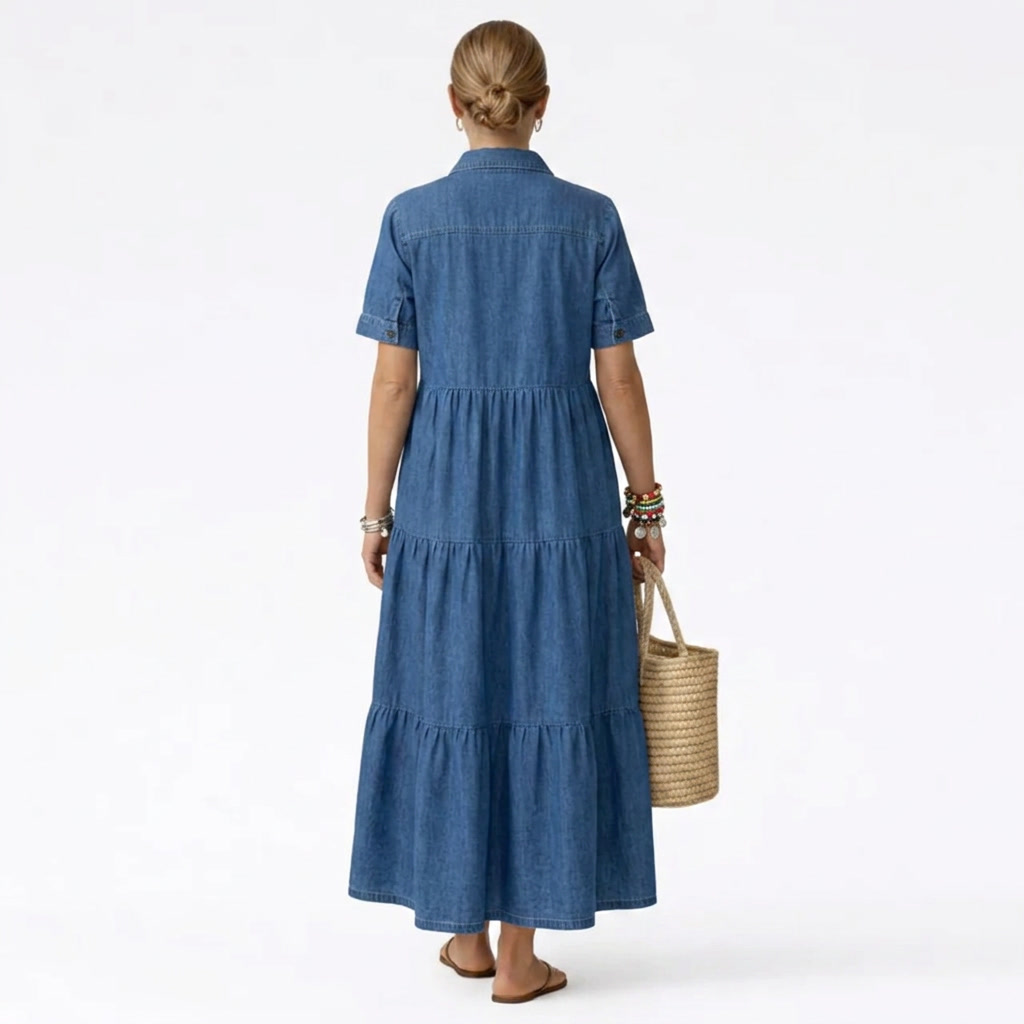Denim Print Midi Dress - Relaxed Button-Front Style 7