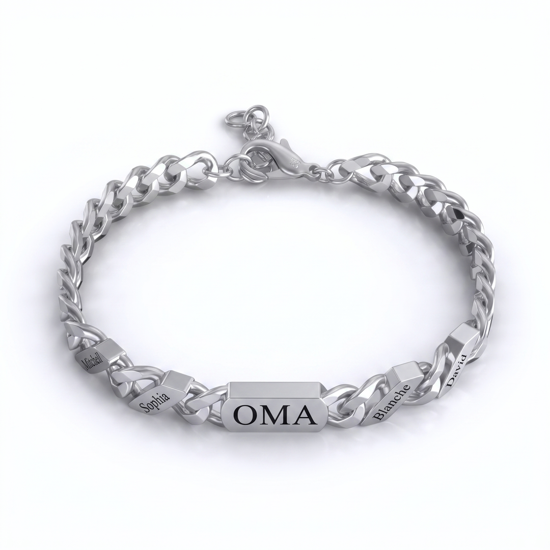 Personalized Family Link Bracelet with Engraved Names – Silver or Gold 1