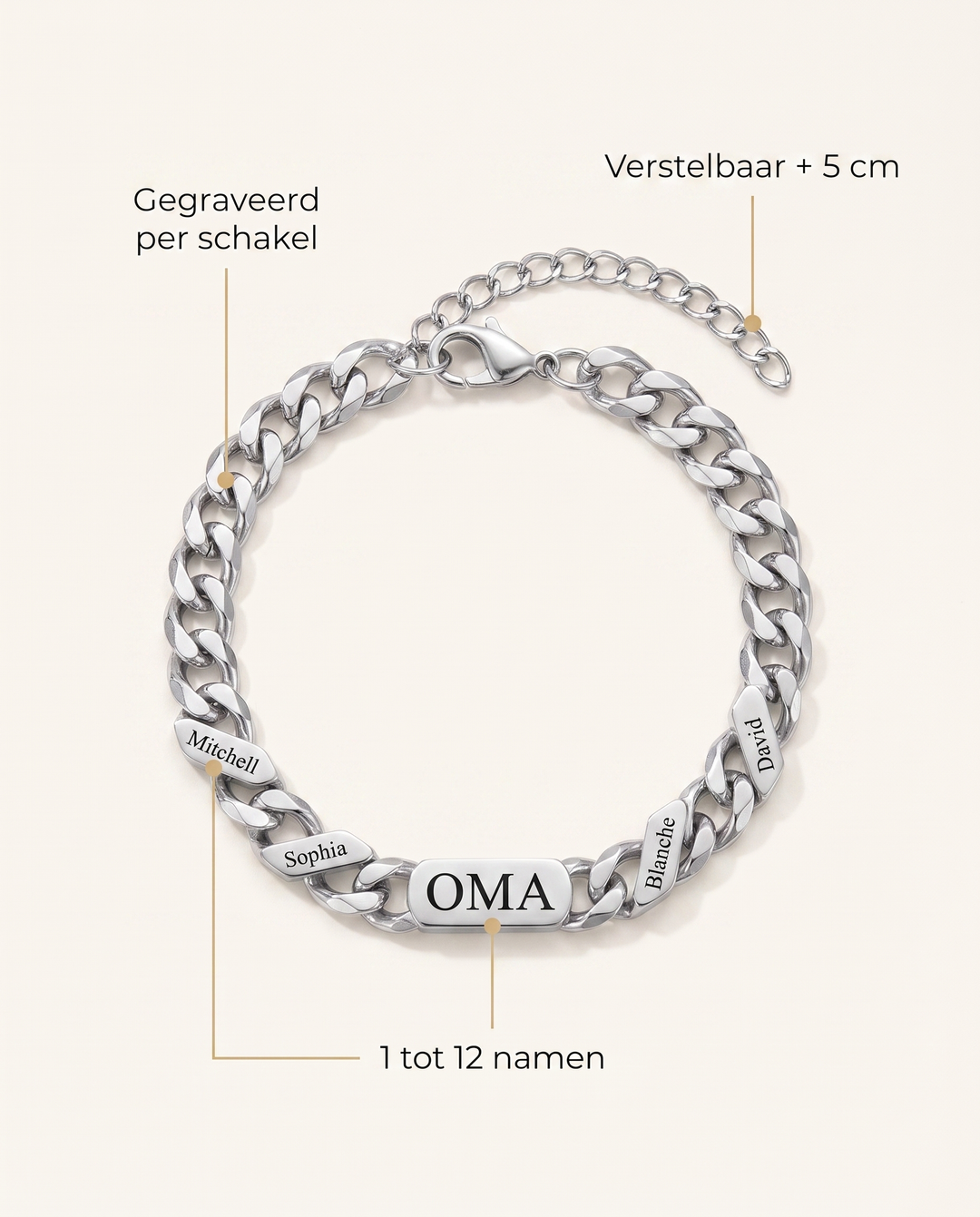 Personalized Family Link Bracelet with Engraved Names – Silver or Gold 6