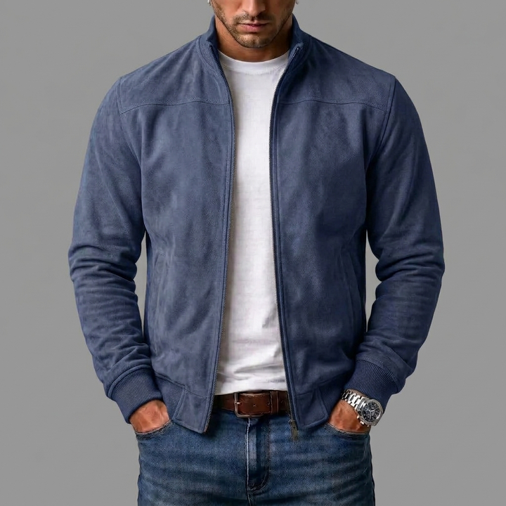 Men's Faux Suede Zip-Up Jacket with Ribbed Cuffs and Hem 6