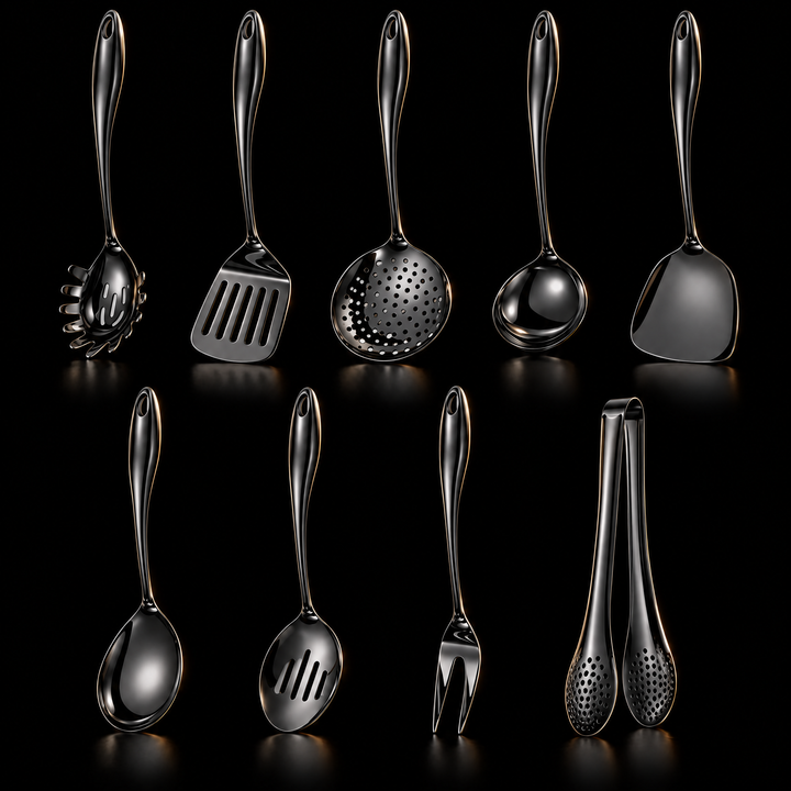 Stainless Steel Kitchen Utensil Set with Curved Handles, 3 to 11 Pieces 21