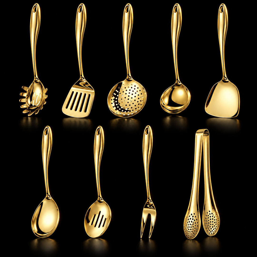 Stainless Steel Kitchen Utensil Set with Curved Handles, 3 to 11 Pieces 17