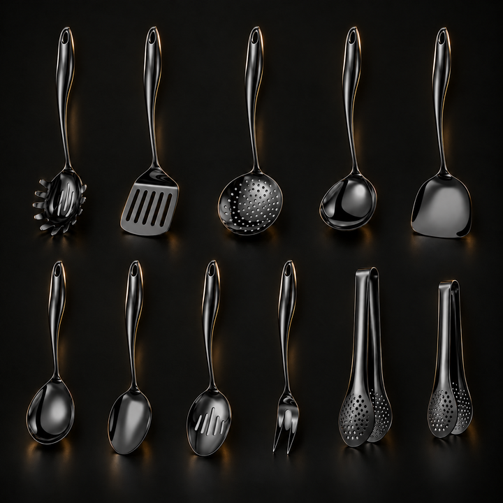 Stainless Steel Kitchen Utensil Set with Curved Handles, 3 to 11 Pieces 22