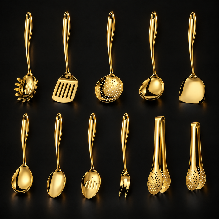 Stainless Steel Kitchen Utensil Set with Curved Handles, 3 to 11 Pieces 18