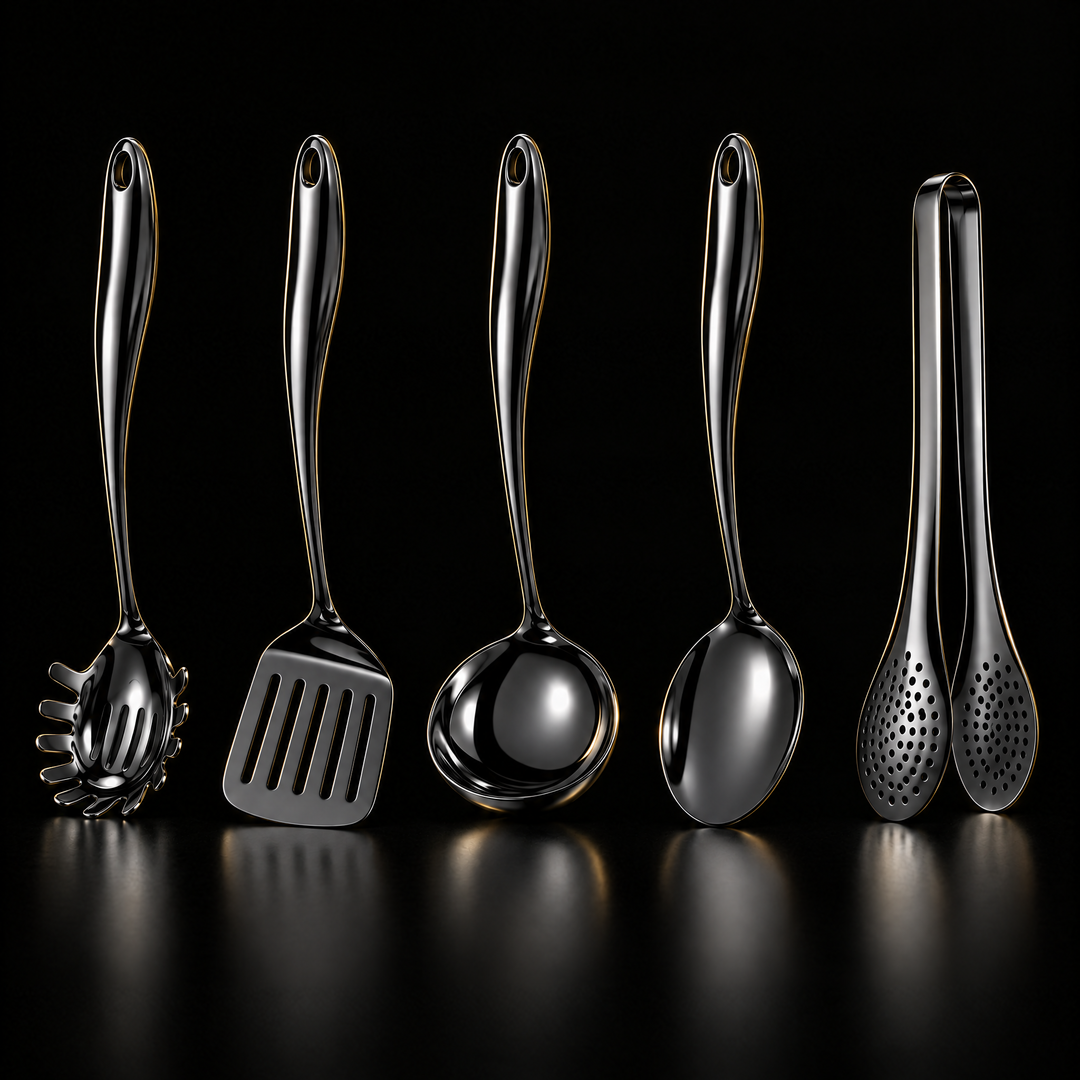 Stainless Steel Kitchen Utensil Set with Curved Handles, 3 to 11 Pieces 20