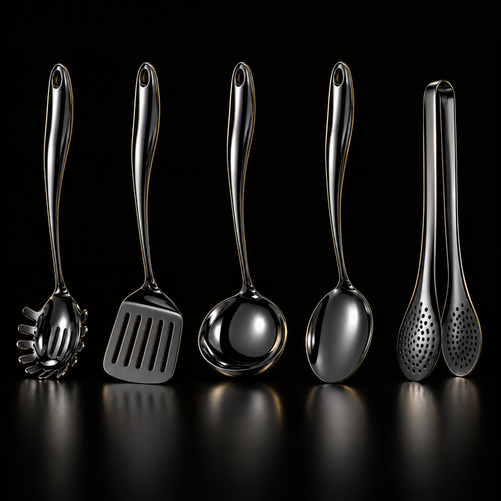 Stainless Steel Kitchen Utensil Set with Curved Handles, 3 to 11 Pieces 20