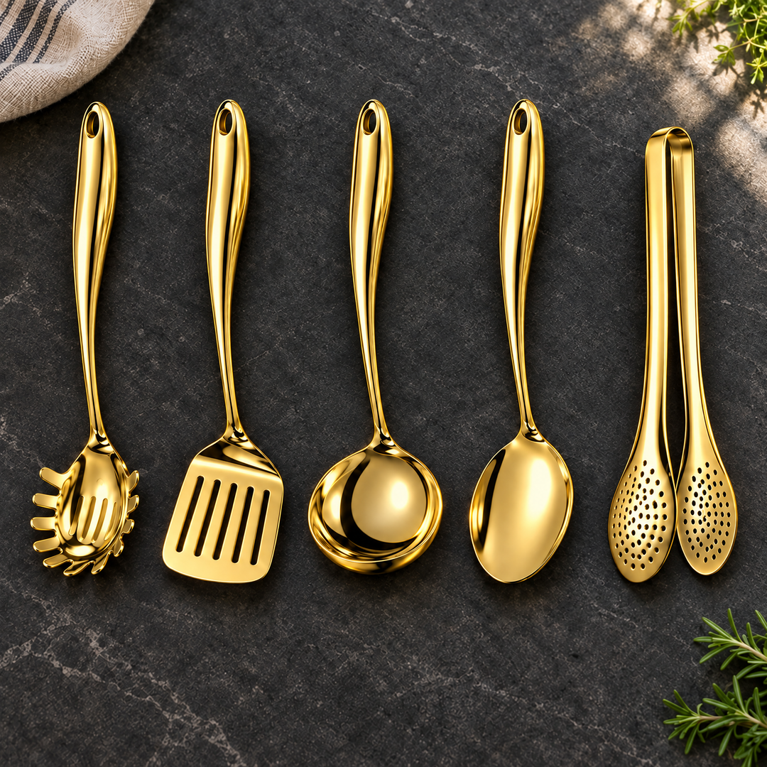 Stainless Steel Kitchen Utensil Set with Curved Handles, 3 to 11 Pieces 24
