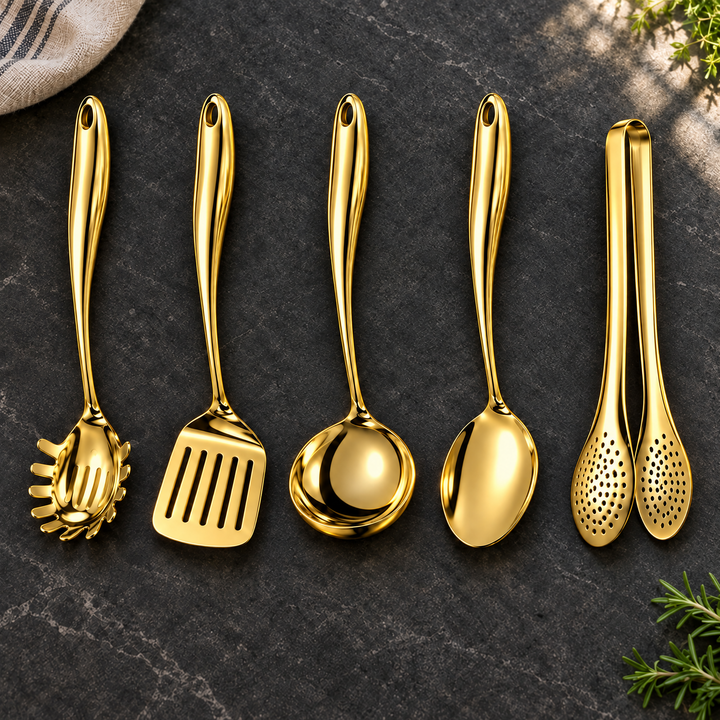 Stainless Steel Kitchen Utensil Set with Curved Handles, 3 to 11 Pieces 24