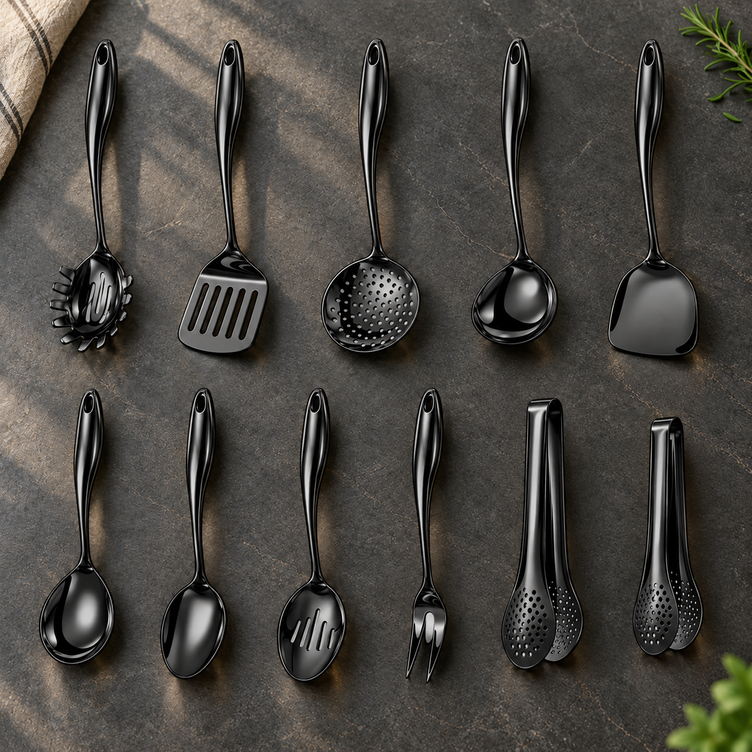 Stainless Steel Kitchen Utensil Set with Curved Handles, 3 to 11 Pieces 30