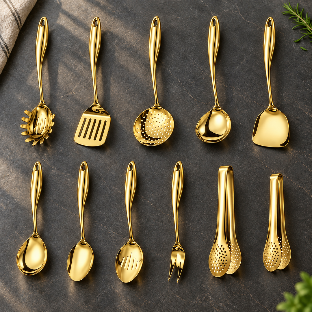 Stainless Steel Kitchen Utensil Set with Curved Handles, 3 to 11 Pieces 26