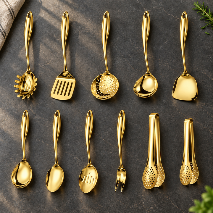 Stainless Steel Kitchen Utensil Set with Curved Handles, 3 to 11 Pieces 26