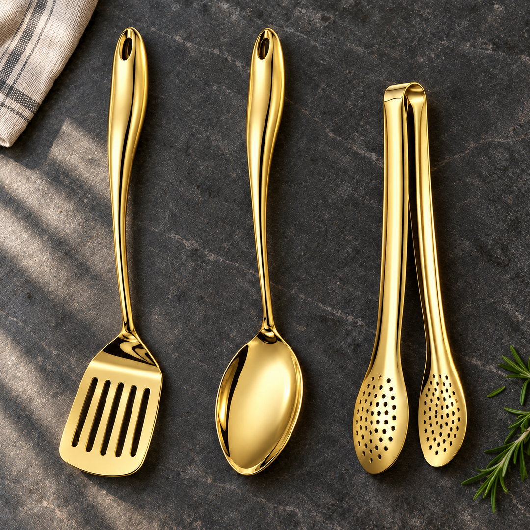 Stainless Steel Kitchen Utensil Set with Curved Handles, 3 to 11 Pieces 23