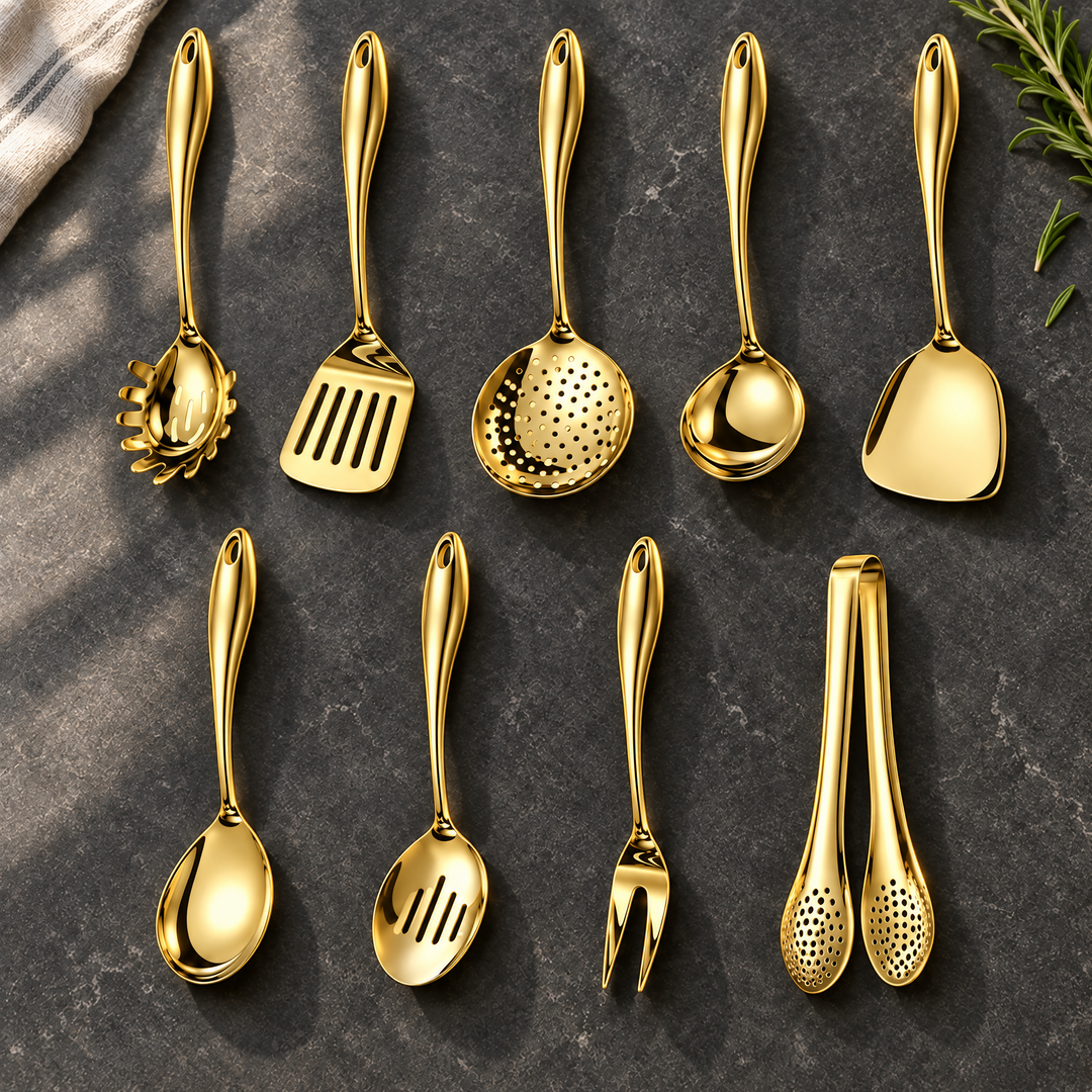 Stainless Steel Kitchen Utensil Set with Curved Handles, 3 to 11 Pieces 25