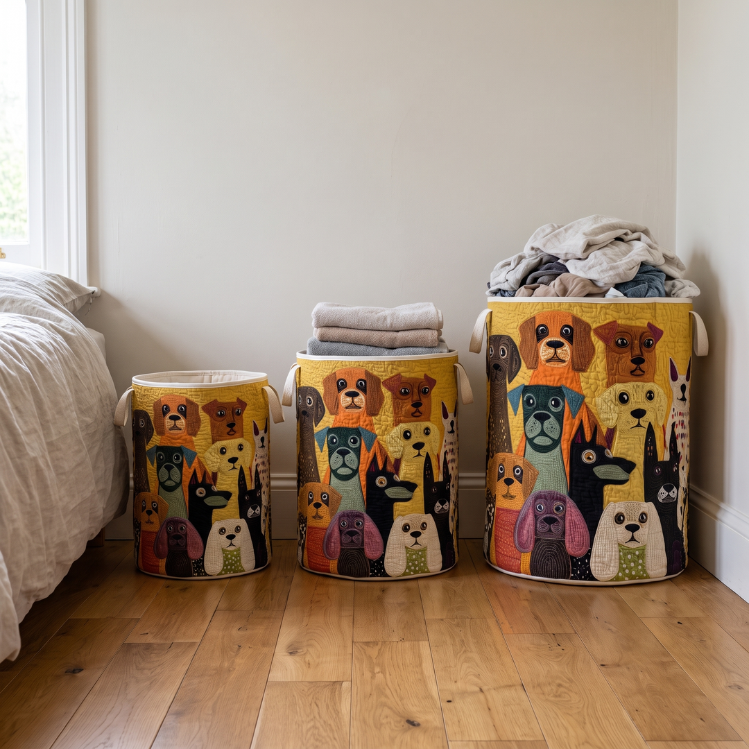 Quilted Fabric Laundry Basket with Canvas Handles, Self-Standing and Foldable 3
