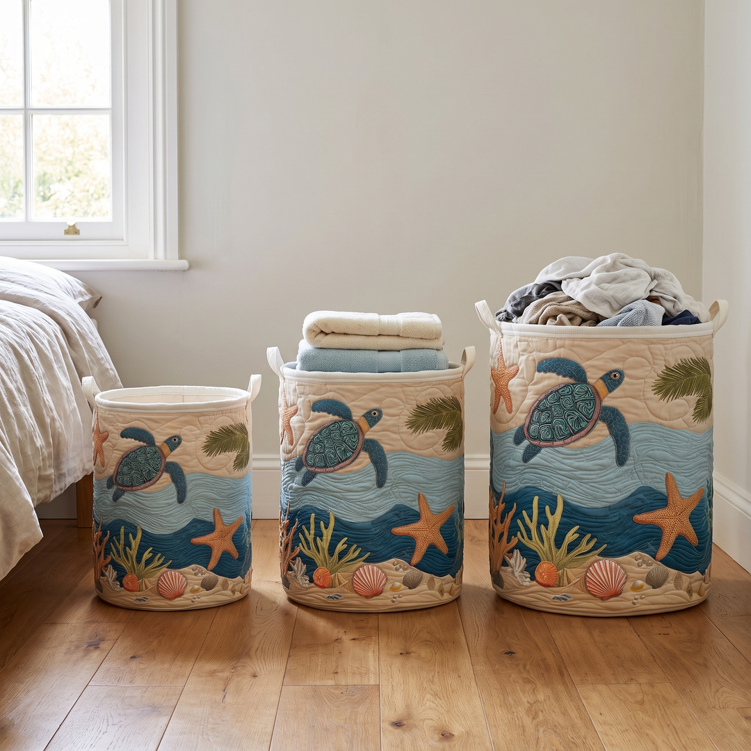 Quilted Laundry Basket with Canvas Handles, Self-Standing Cotton-Poly Hamper 3