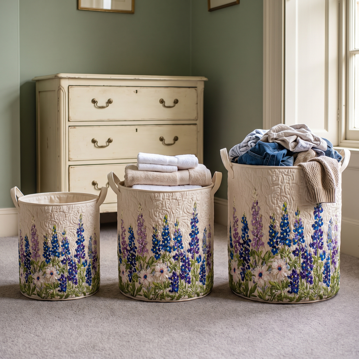 Quilted Wildflower Laundry Basket with Canvas Handles, Self-Standing and Foldable 3
