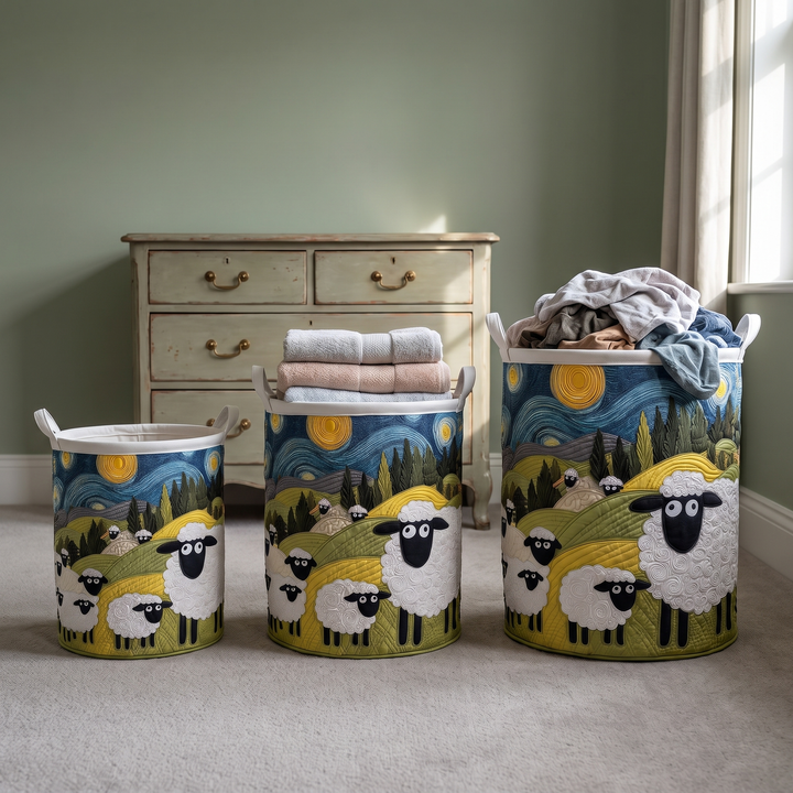 Quilted Laundry Basket with Lamb Meadow Print and Sturdy Handles 3