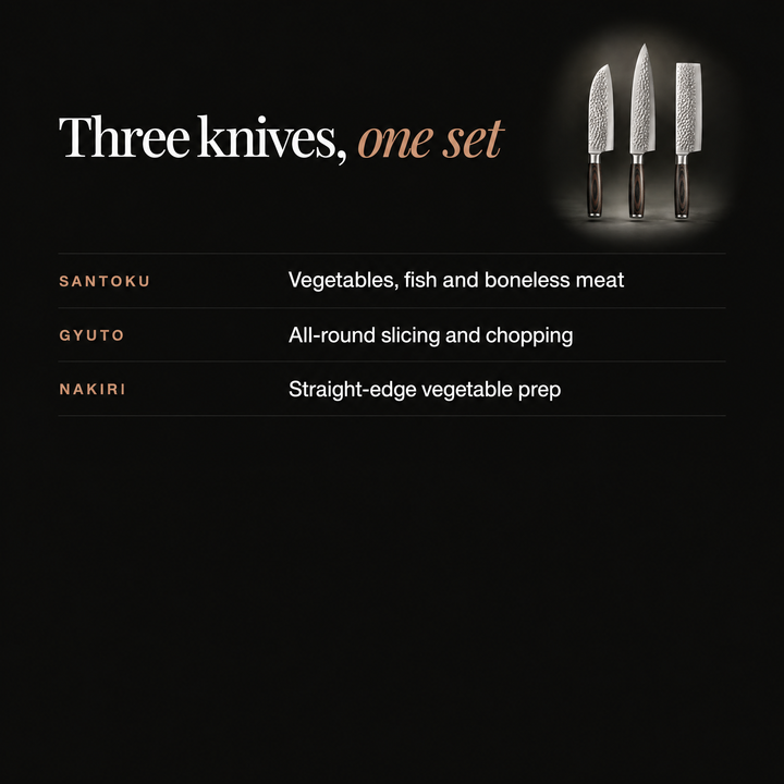 Classic 3-Piece Hammered Steel Knife Set with Pakka Wood Handles 4