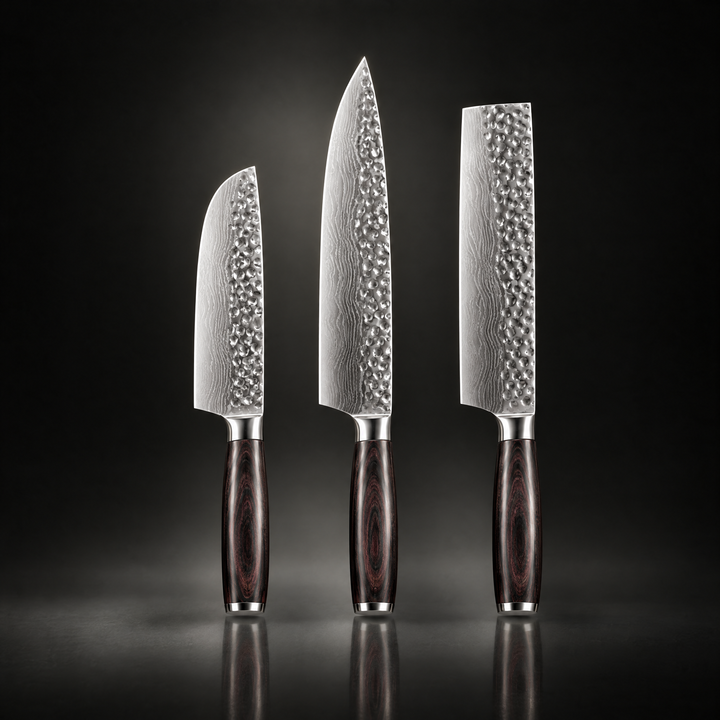 Classic 3-Piece Hammered Steel Knife Set with Pakka Wood Handles 1