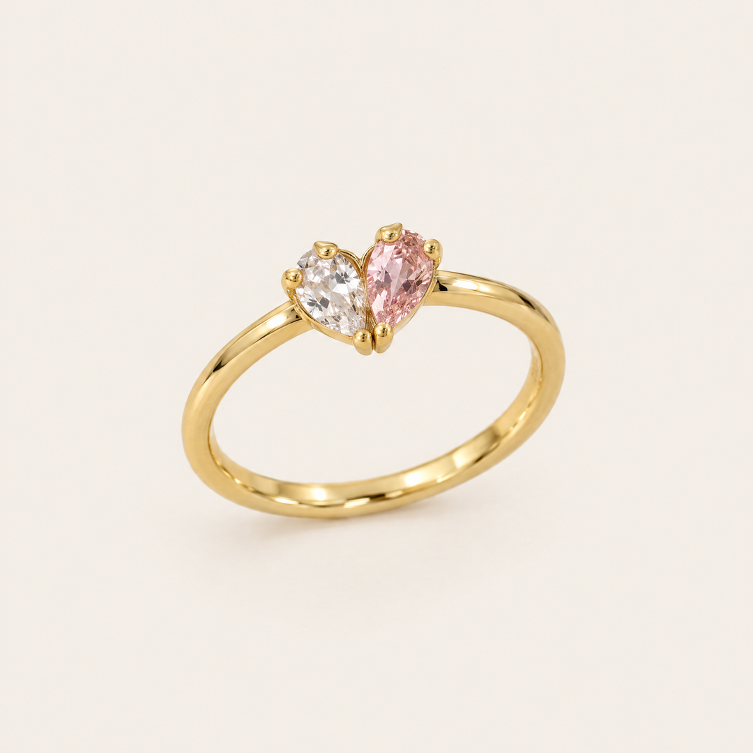 Birthstone Heart Ring with Two Teardrop Stones 1