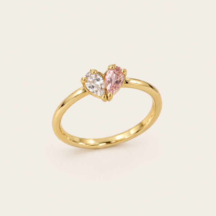 Birthstone Heart Ring with Two Teardrop Stones 1