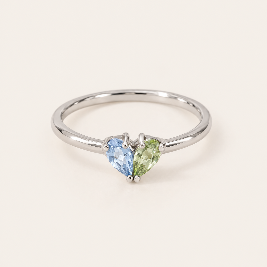Birthstone Heart Ring with Two Teardrop Stones 5