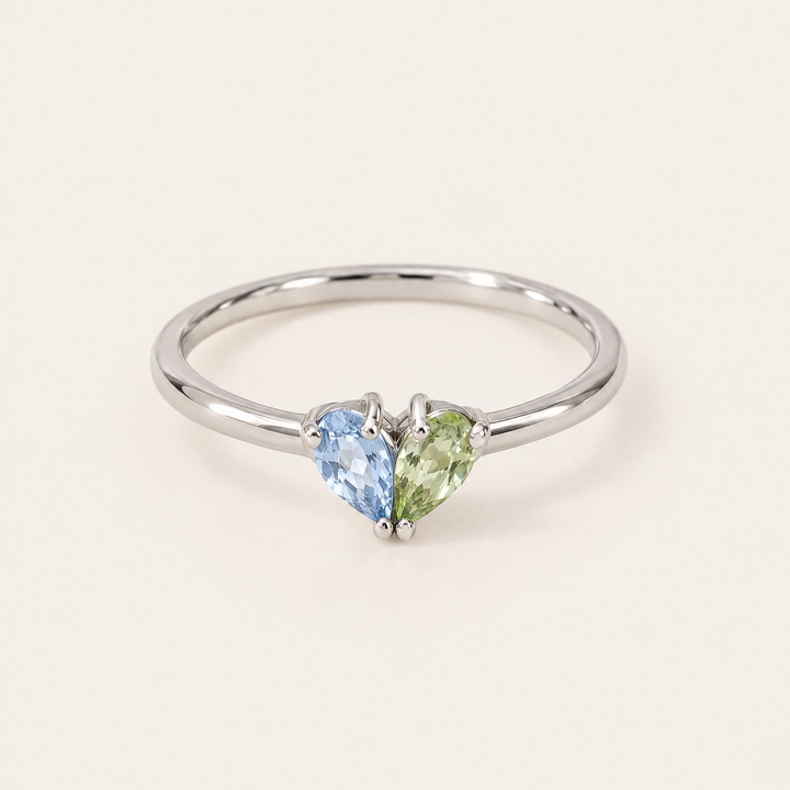 Birthstone Heart Ring with Two Teardrop Stones 5