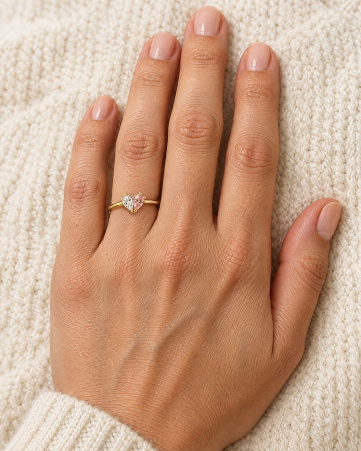 Birthstone Heart Ring with Two Teardrop Stones 2