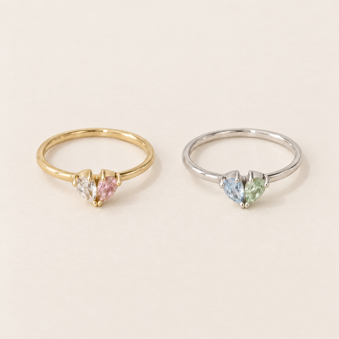 Birthstone Heart Ring with Two Teardrop Stones 4