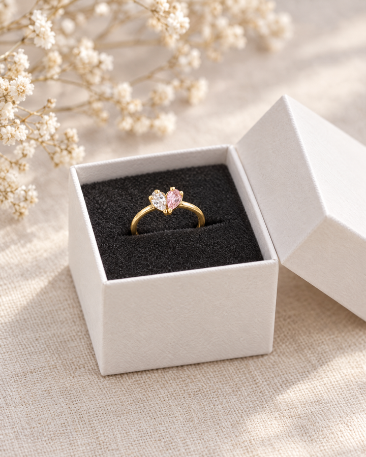 Birthstone Heart Ring with Two Teardrop Stones 3