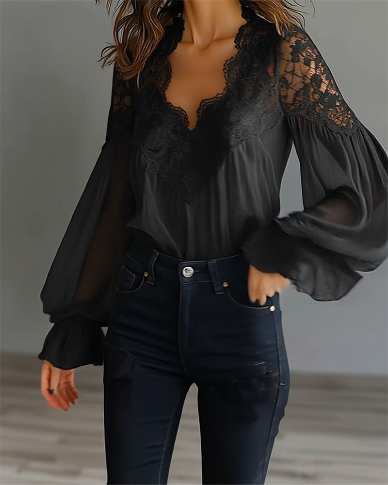 Women's Elegant Lace Collar Blouse with Long Sleeves 8