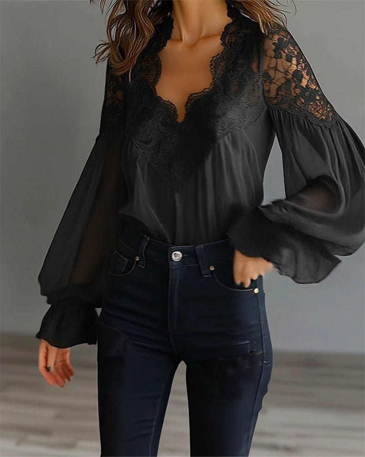 Women's Elegant Lace Collar Blouse with Long Sleeves 8