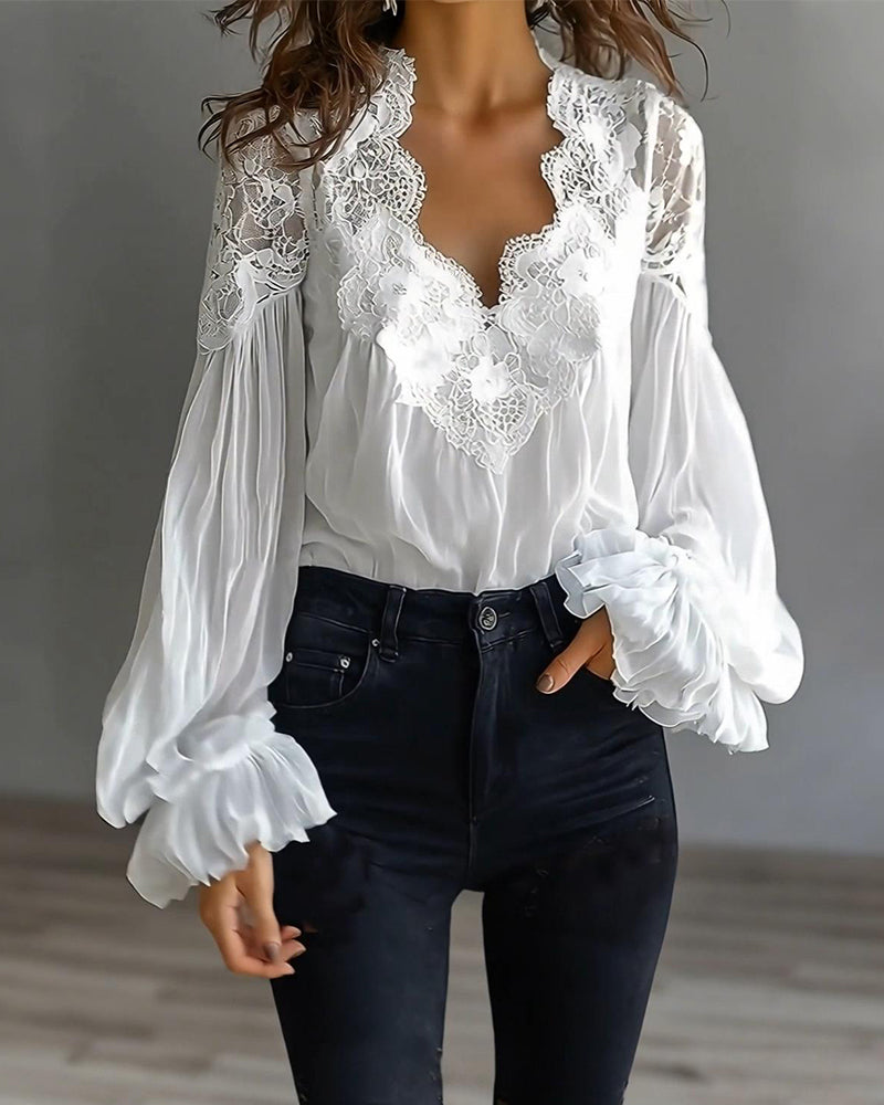 Women's Elegant Lace Collar Blouse with Long Sleeves 3