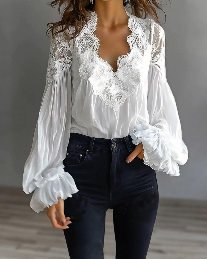 Women's Elegant Lace Collar Blouse with Long Sleeves 3
