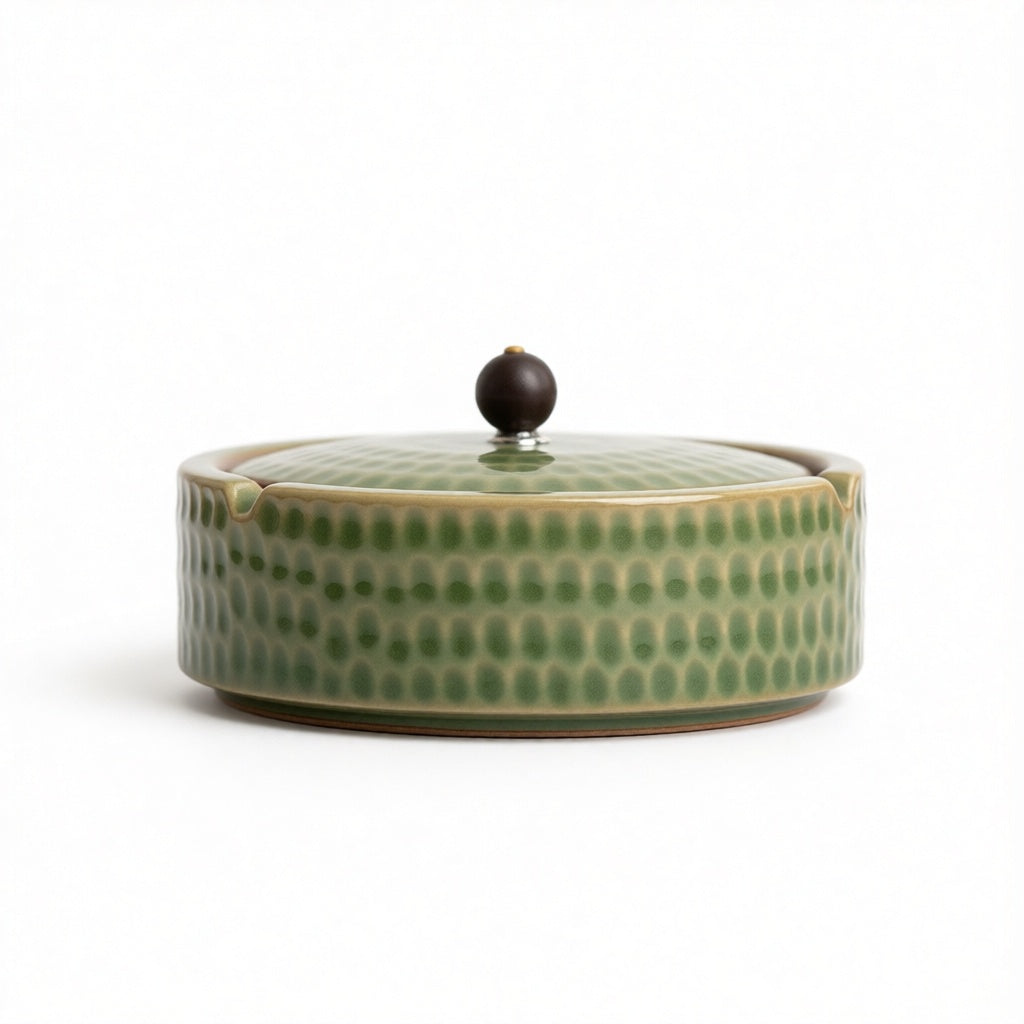 Handmade Ceramic Ashtray with Wooden Lid, 12.5 cm 7