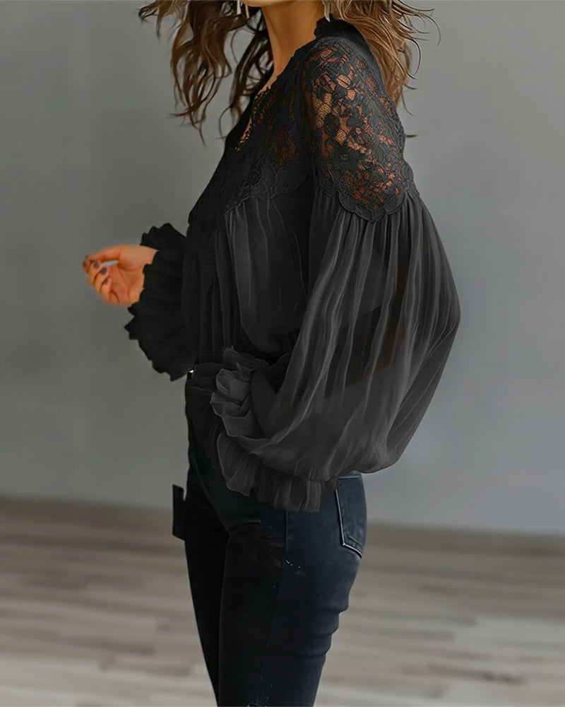 Women's Elegant Lace Collar Blouse with Long Sleeves 7