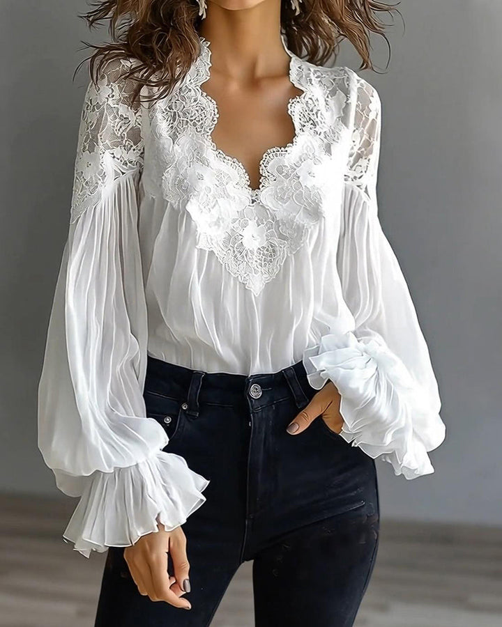 Women's Elegant Lace Collar Blouse with Long Sleeves 4