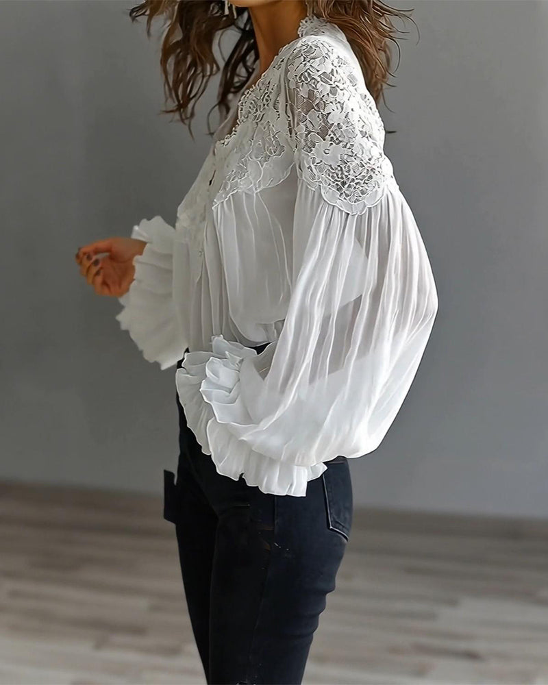 Women's Elegant Lace Collar Blouse with Long Sleeves 2