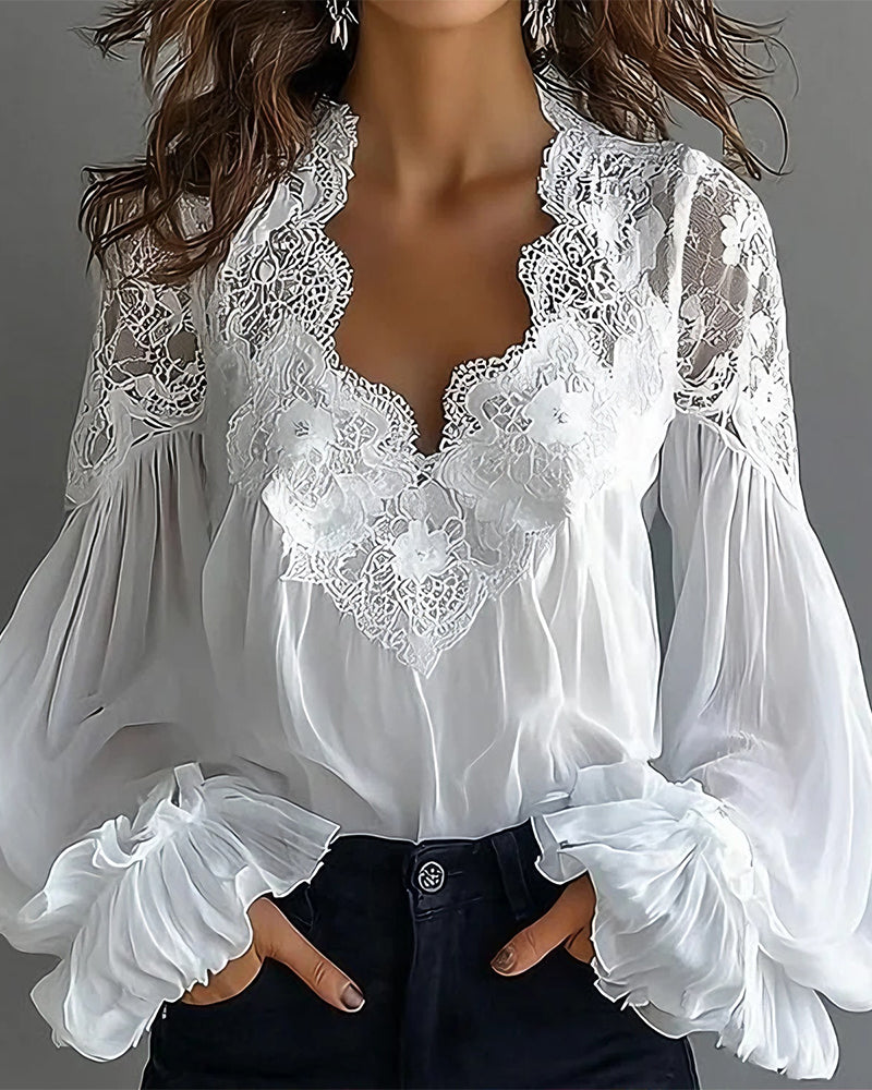 Women's Elegant Lace Collar Blouse with Long Sleeves 5
