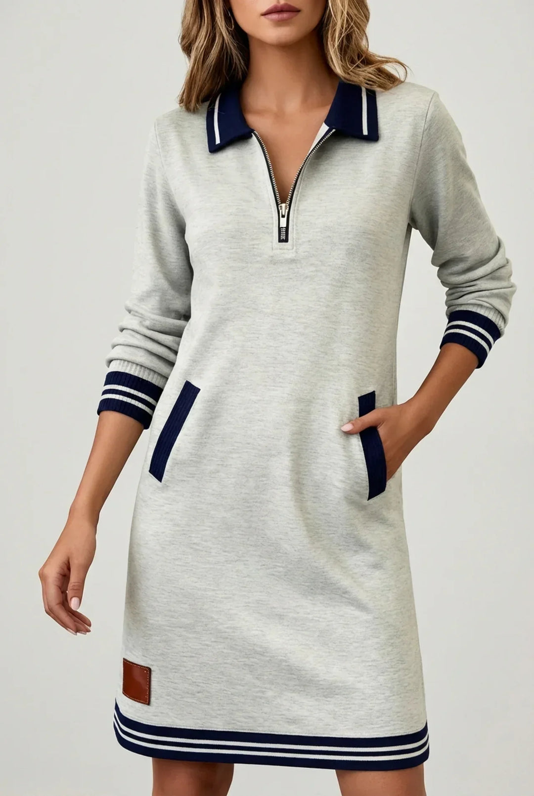 Front-Zip Cotton Linen Dress 7