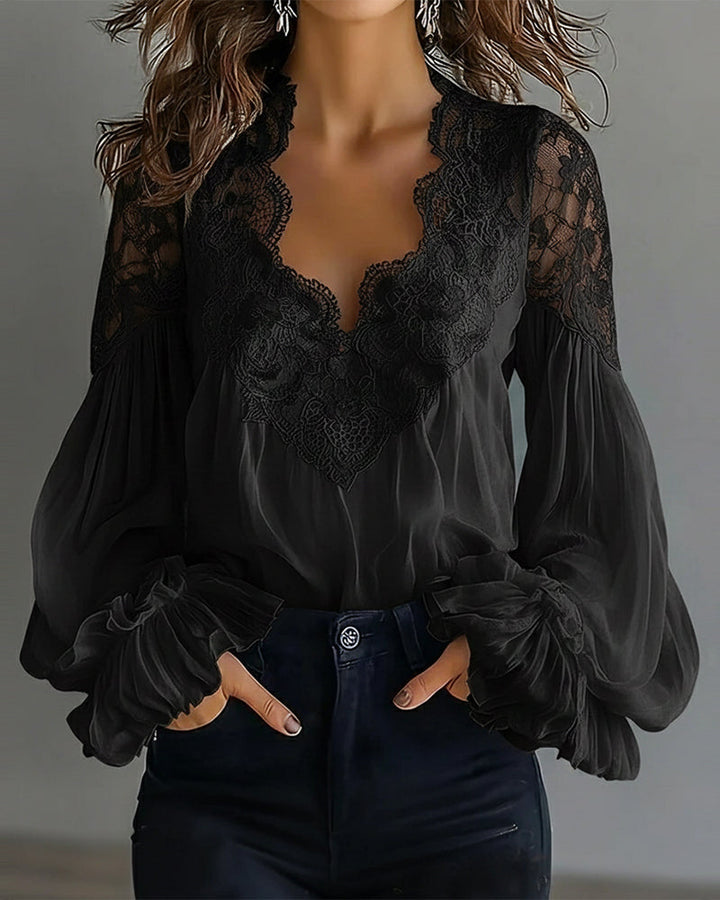 Women's Elegant Lace Collar Blouse with Long Sleeves 6