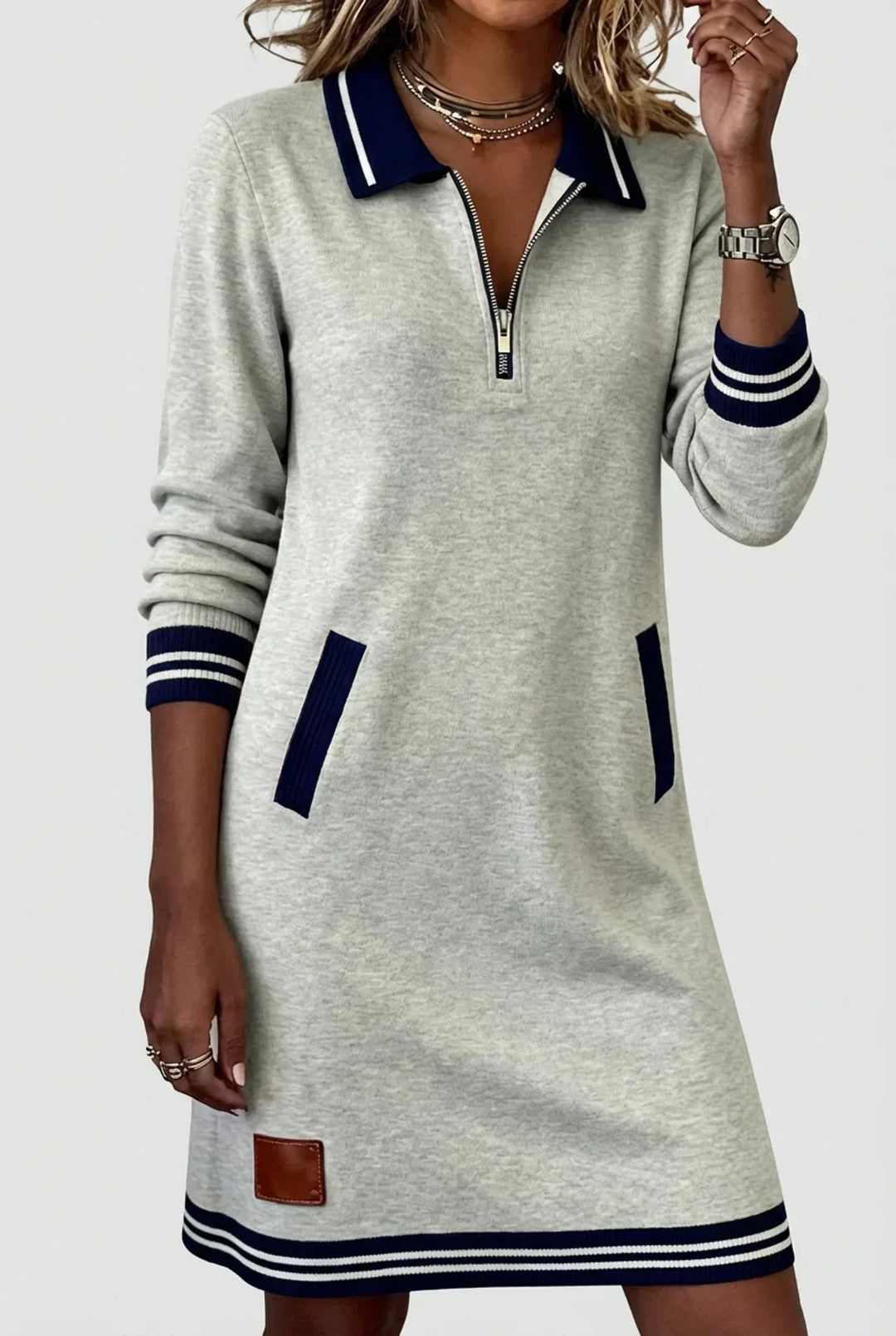 Front-Zip Cotton Linen Dress 1