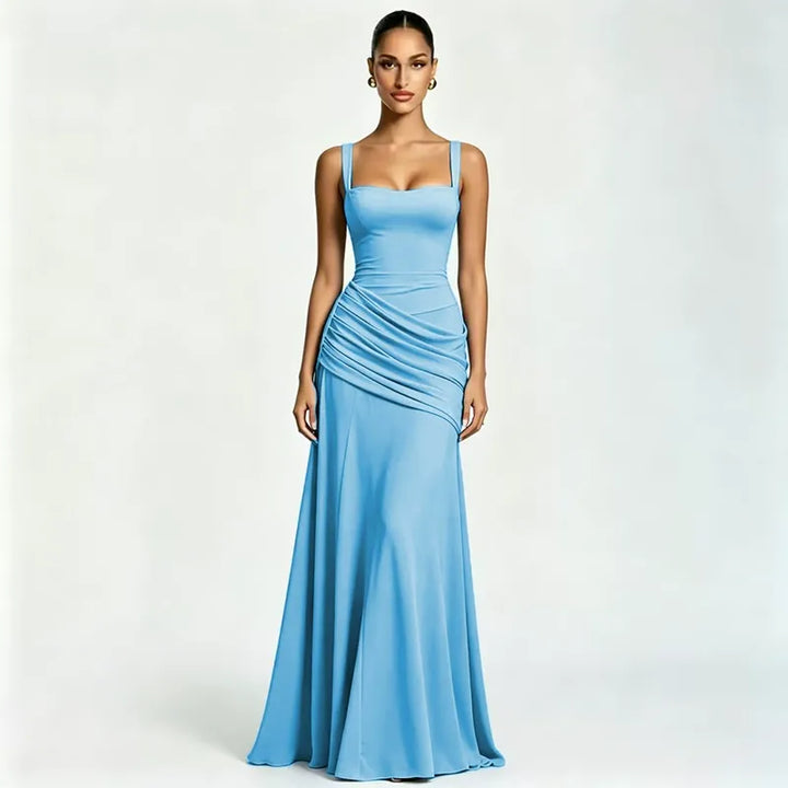 Women's Maxi Dress with Square Neck, Gathered Waist & Back Lace-Up 20