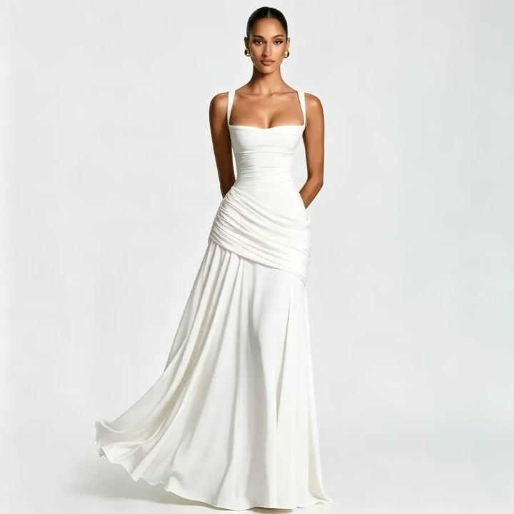 Women's Maxi Dress with Square Neck, Gathered Waist & Back Lace-Up 18