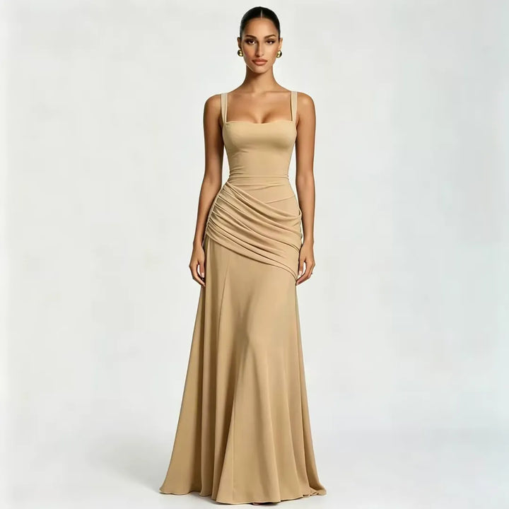 Women's Maxi Dress with Square Neck, Gathered Waist & Back Lace-Up 21