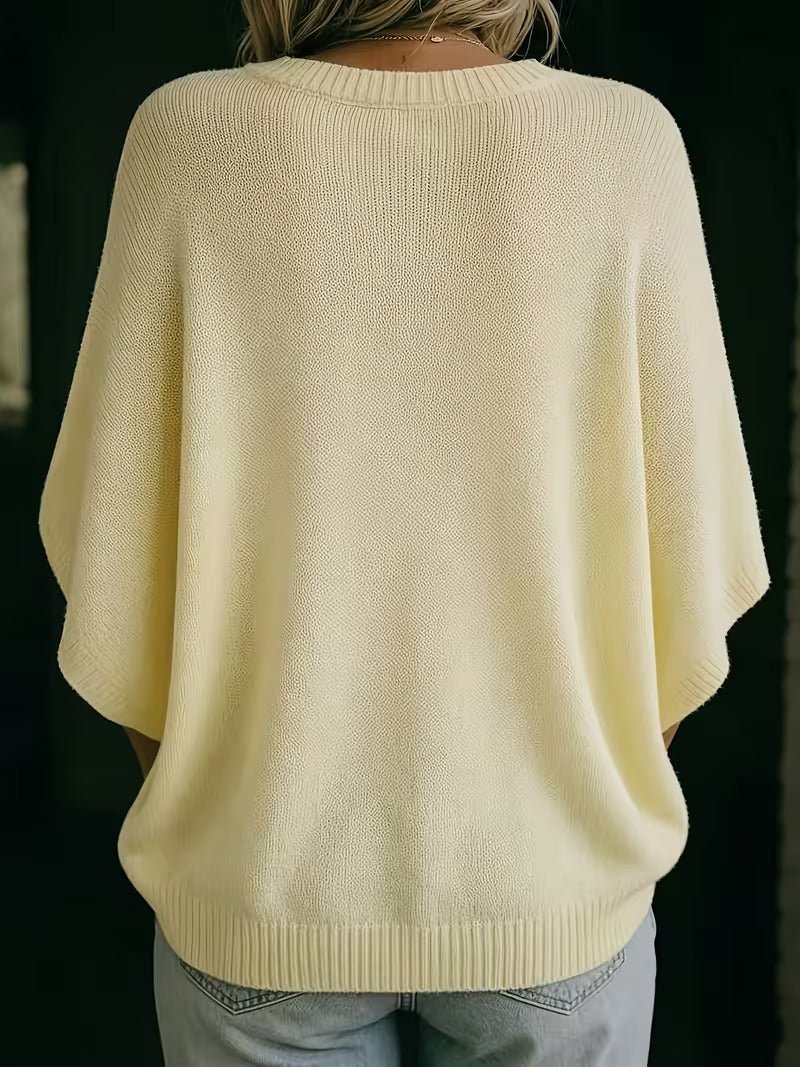 Relaxed Short-Sleeve Knit Batwing Top with Round Neck 6